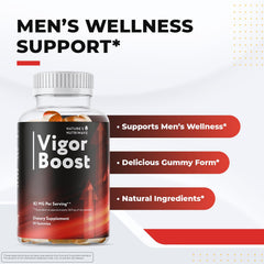 Close-up of VigorBoost gummies with chewy texture for easy daily use.