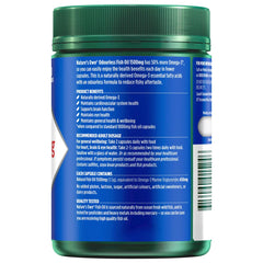 Closeup of Nature's Own capsules highlighting high strength fish oil for daily use.