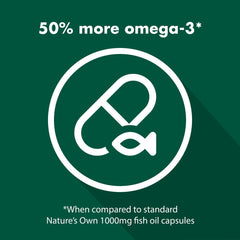 On-shelf packaging displays natural origin claim, Nature's Own Omega3 for heart health.
