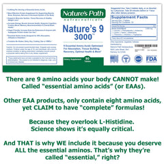 Nature's Path Nutraceuticals Nature's 9 3000 bottle back conveys gluten-free vegan ingredients