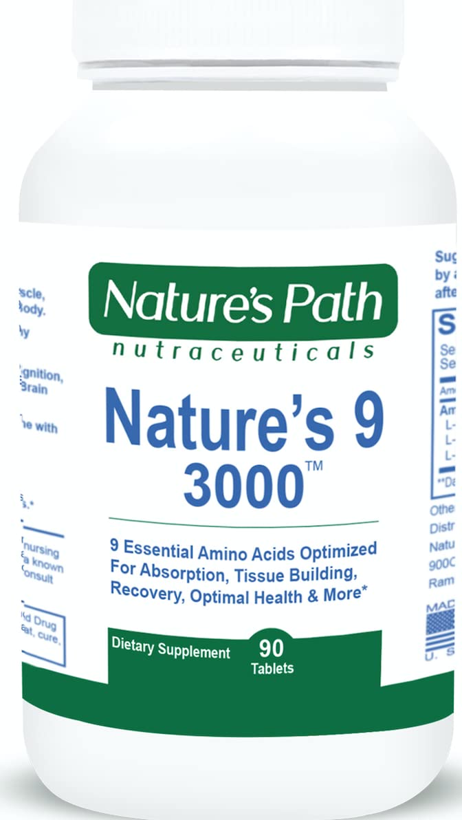Nature's Path Nutraceuticals Nature's 9 3000 bottle front highlights vegan essential amino acids for daily wellness