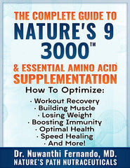 Nutrition label card for Nature's 9 3000 highlights high-potency amino acids in 3-tablet serving