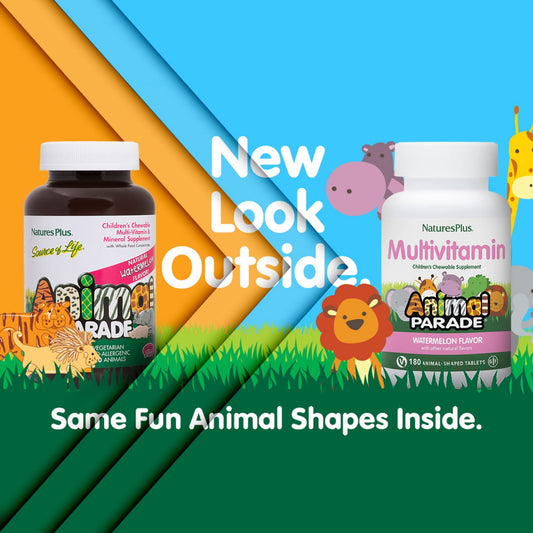 Nature's Plus Animal Parade animal-shaped tablets, making vitamin routines fun and easy for kids.