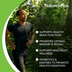 Nature's Plus BrainCeutix bottle on desk conveys easy routine for mental clarity.