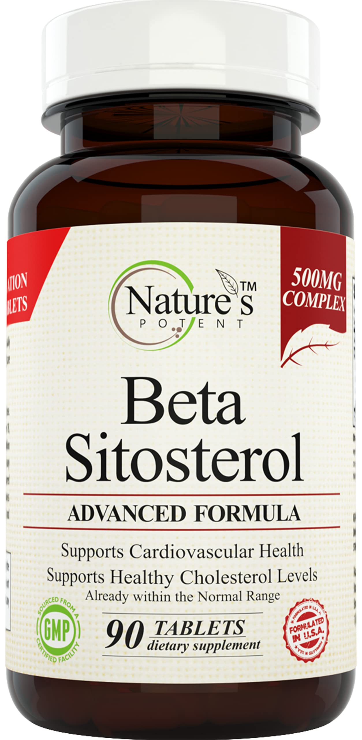 Nature's Potent Beta Sitosterol 500 mg capsules bottle for cholesterol support.
