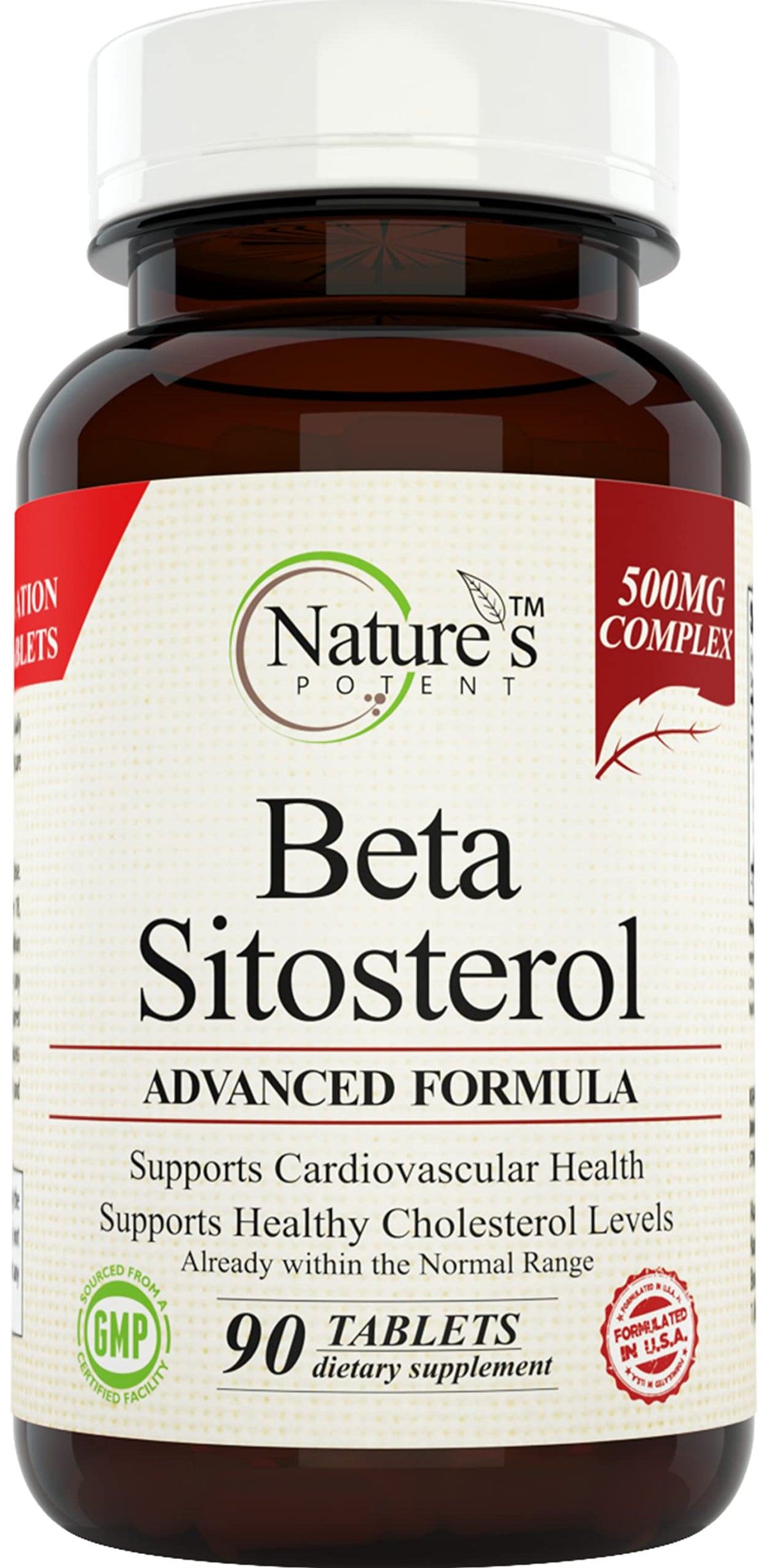 Nature's Potent Beta Sitosterol 500 mg capsules bottle for cholesterol support.