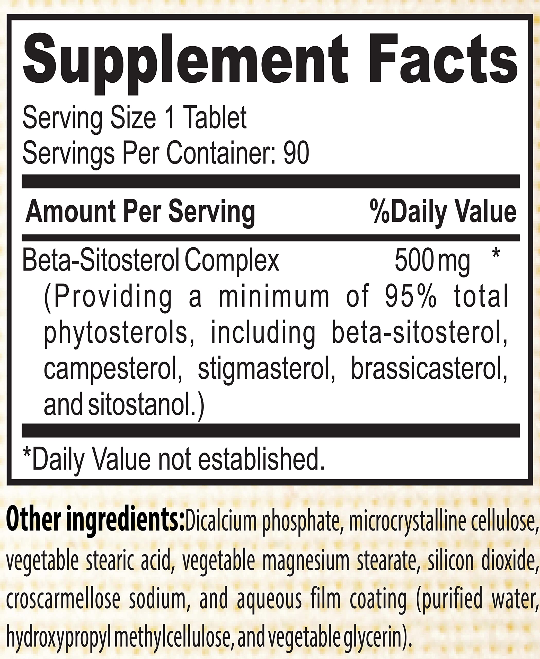 Back packaging of Nature's Potent Beta Sitosterol with dosage details.