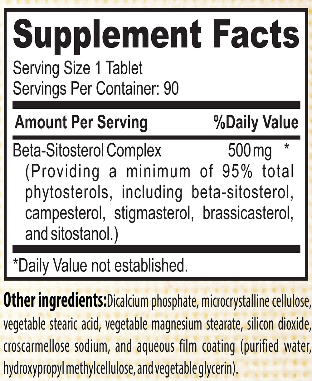 Back packaging of Nature's Potent Beta Sitosterol with dosage details.