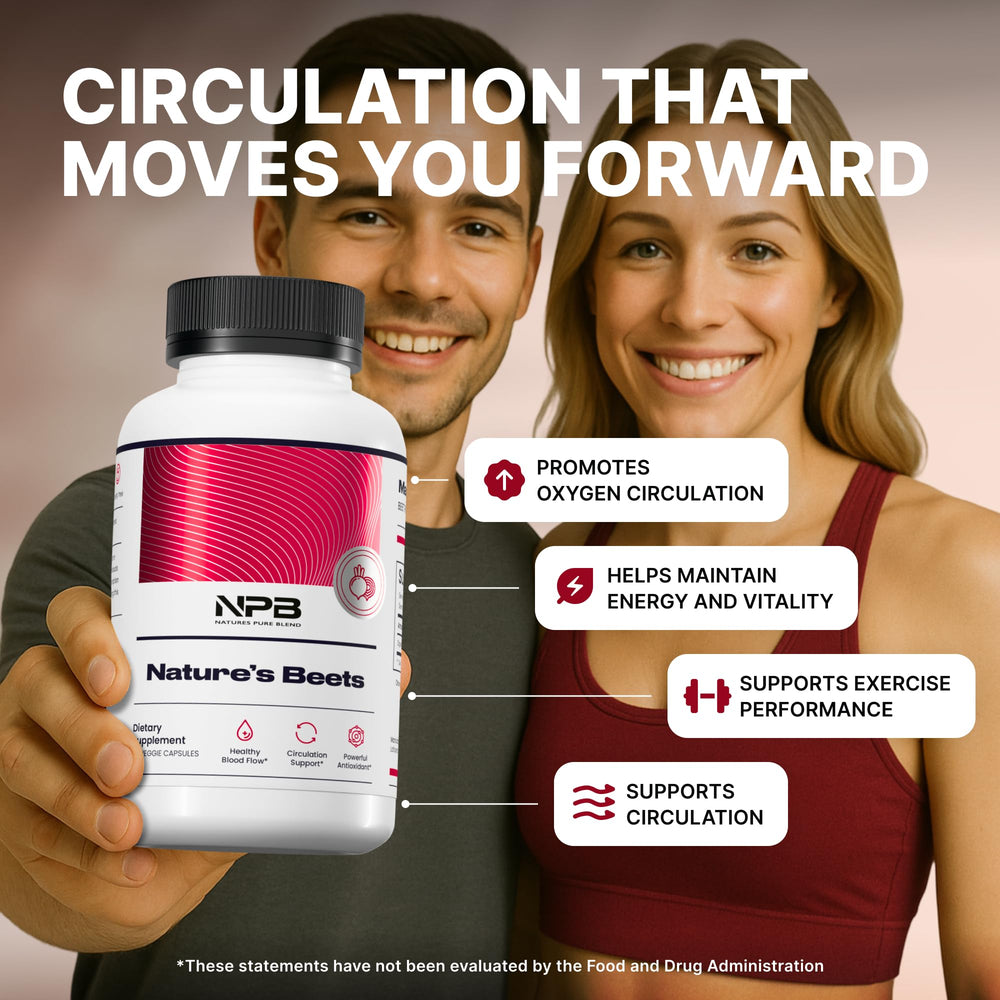 Nature's Pure Blend beet root capsules being poured for on-the-go vitality.