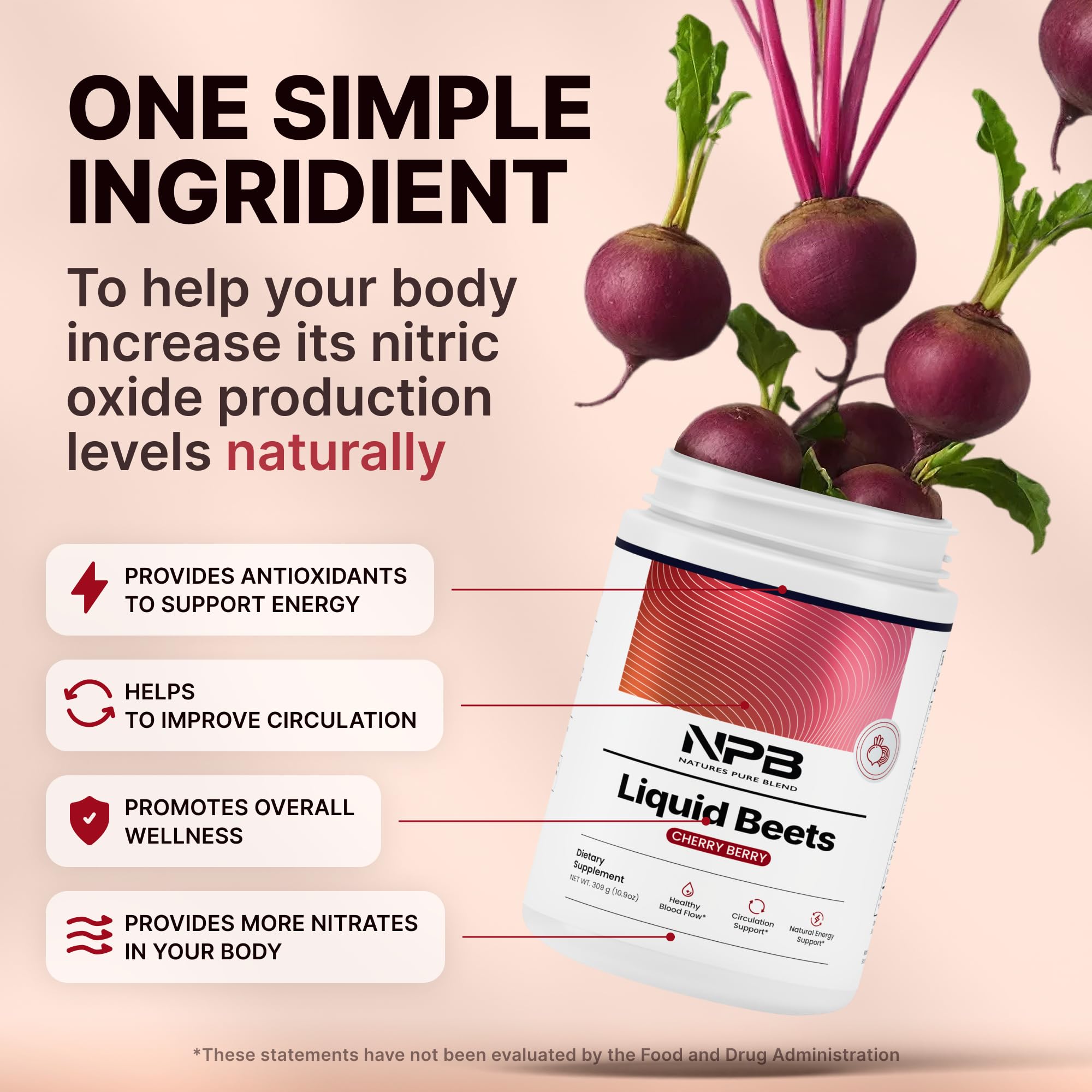 Nature's Pure Blend Beet Root Powder—dissolves in water for easy mixing.