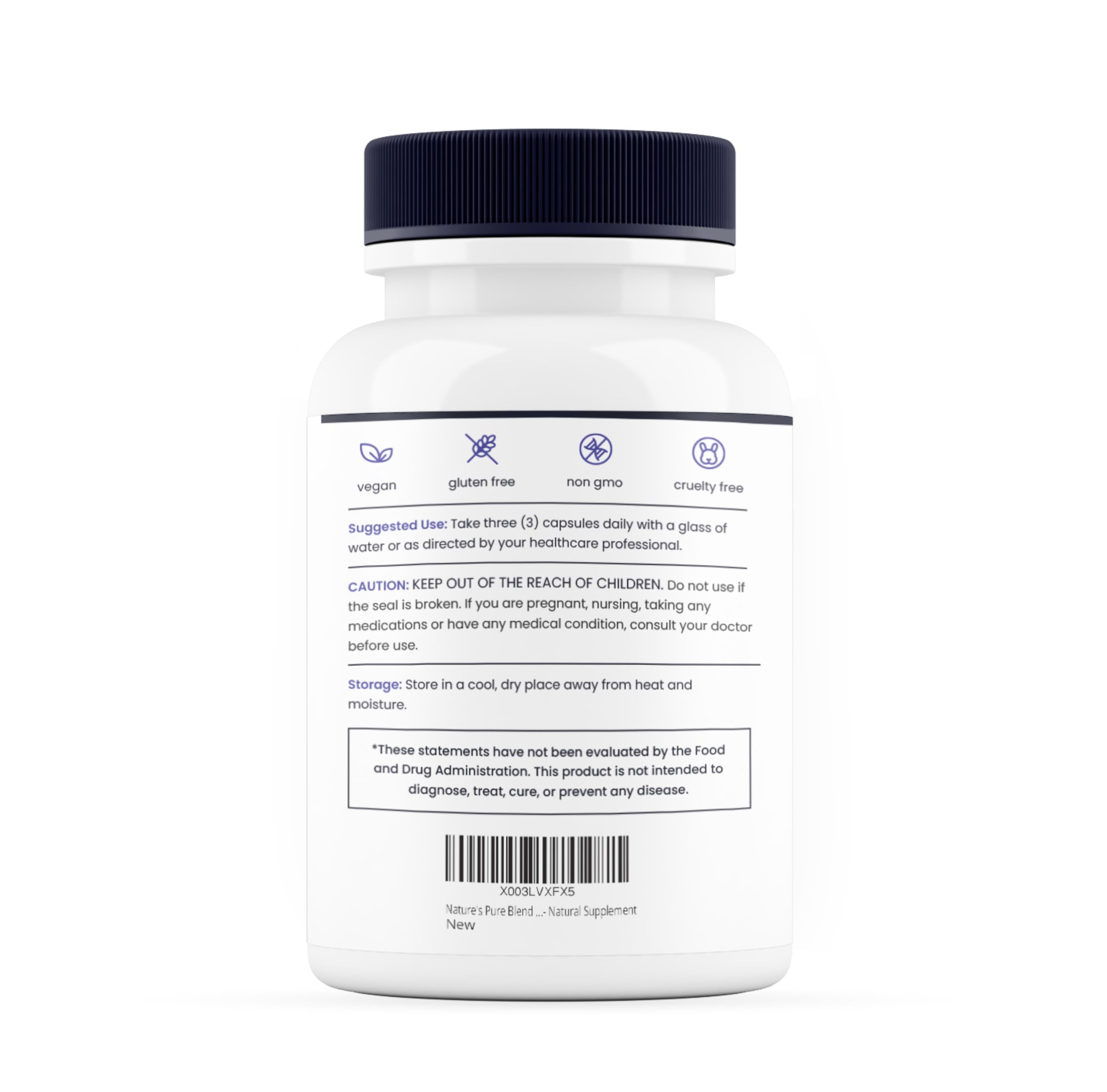 Nature's Pure Blend cinnamon-turmeric jar on kitchen counter for everyday wellness.