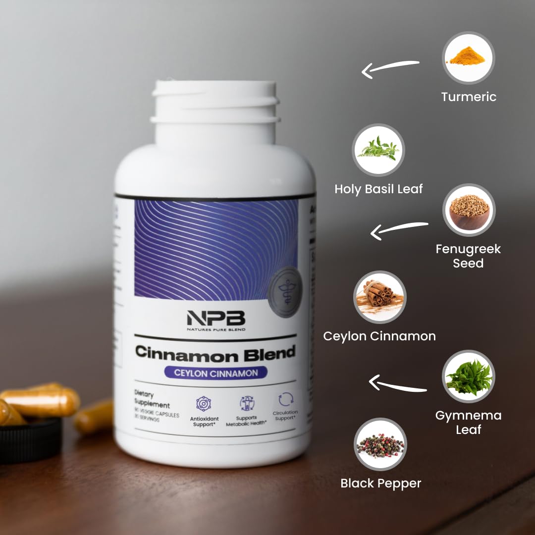 Nature's Pure Blend cinnamon-turmeric label shows clean ingredients for mindful daily choices.