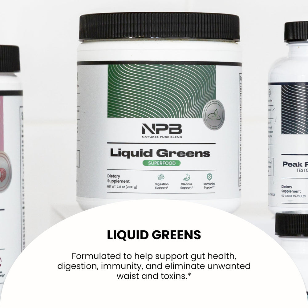 Nature's Pure Blend green drink in a glass, suitable for daily wellness routines.