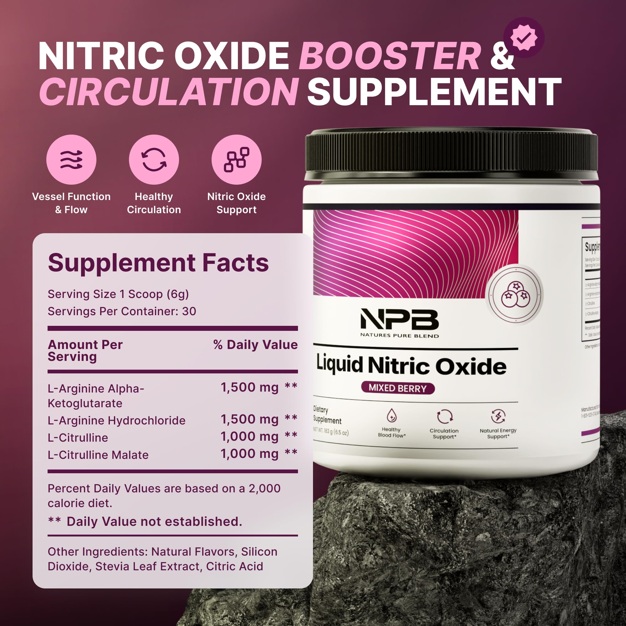 Nature's Pure Blend L-Arginine and L-Citrulline formula shown for nitric oxide production