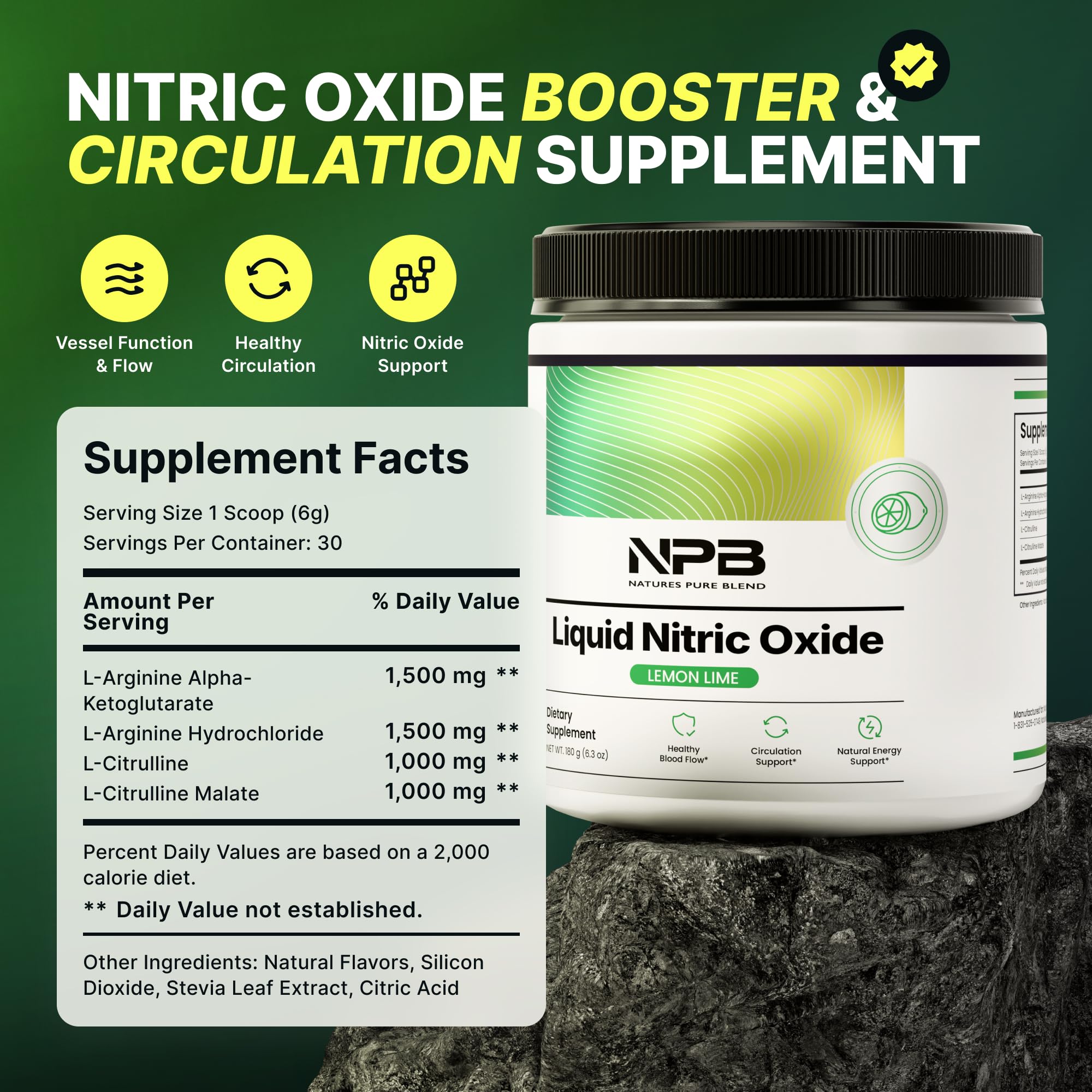 Mixing glass shows Nature's Pure Blend powder dissolving for daily use.