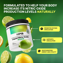 Nature's Pure Blend nitric oxide powder scoop shown for easy dissolution.