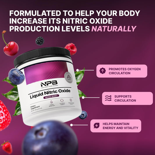 Nature's Pure Blend nitric oxide scoop beside bottle for quick mixing