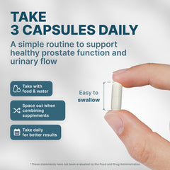 Nature’s Pure Blend Prostate Flow capsules with glass of water for easy daily intake.