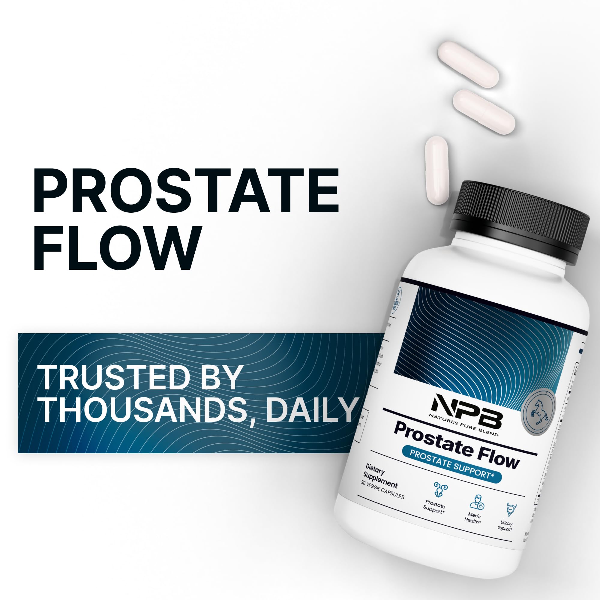 Nature’s Pure Blend Prostate Flow natural ingredients layout showcases turmeric and green tea.