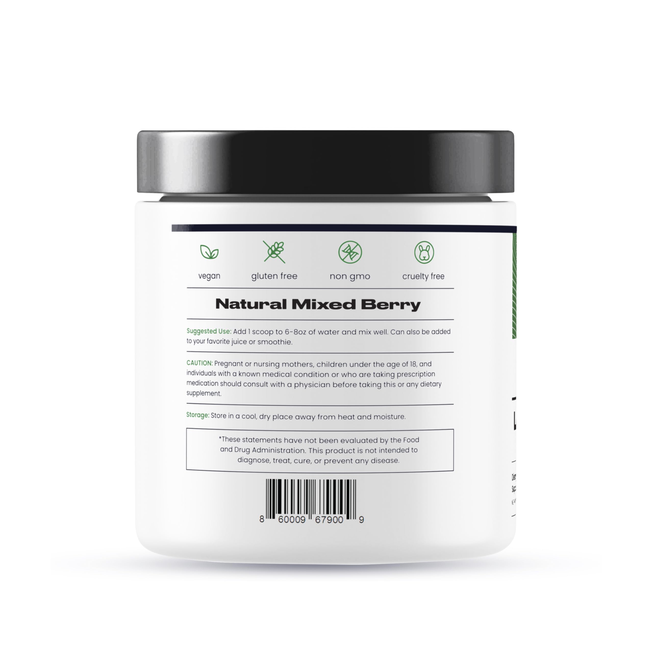 Nature's Pure Blend greens powder in a blender beside a smoothie bowl.