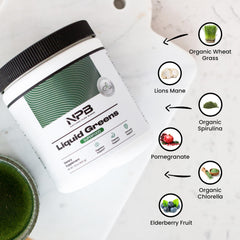 Nature's Pure Blend Super Greens being poured into a glass for a refreshing energy boost.