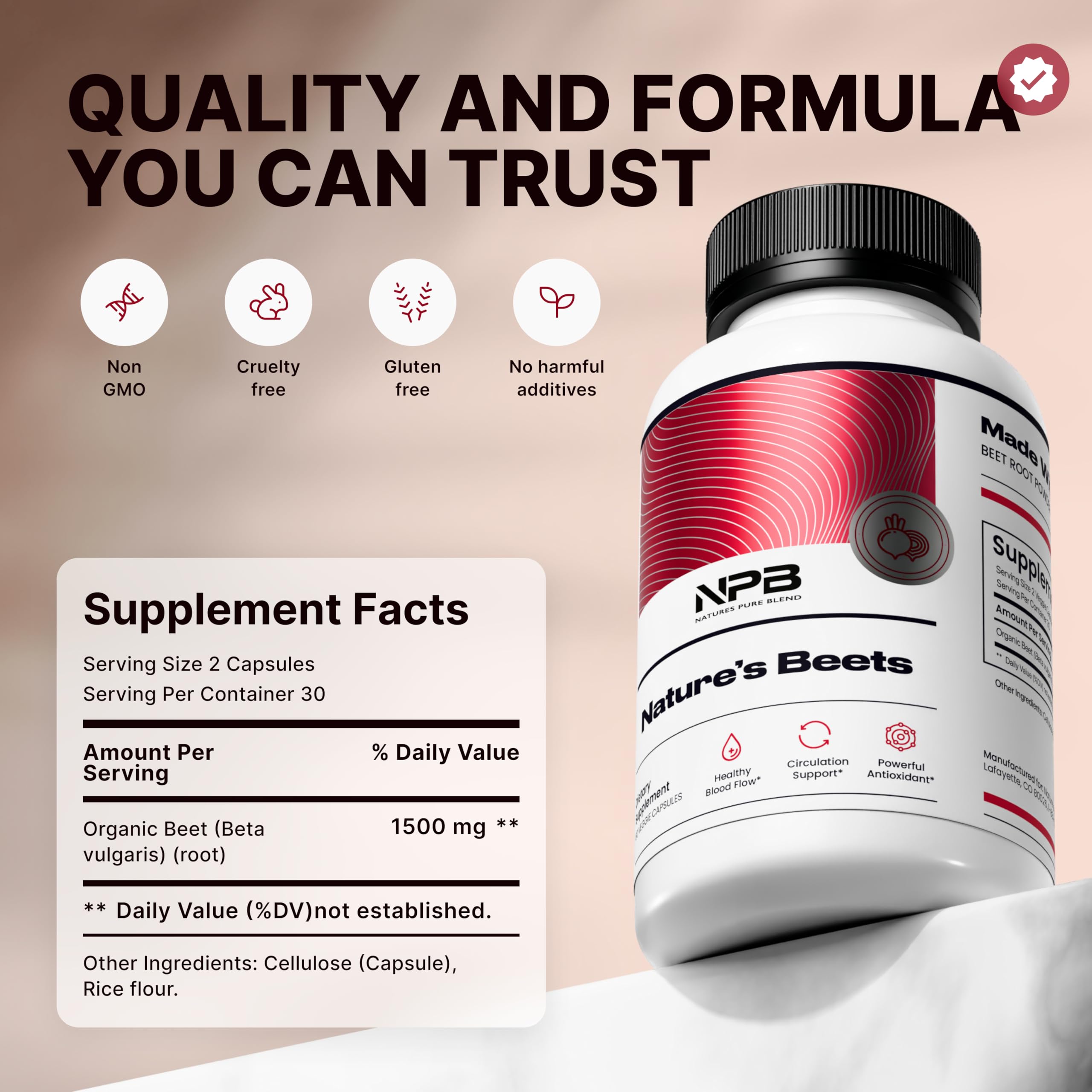 Nature's Pure Blend vegan beet root capsules with clean ingredients for active lifestyles.