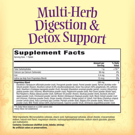 Nature's Secret Multi-Herb Digestion & Detox label with blend details for informed daily use.