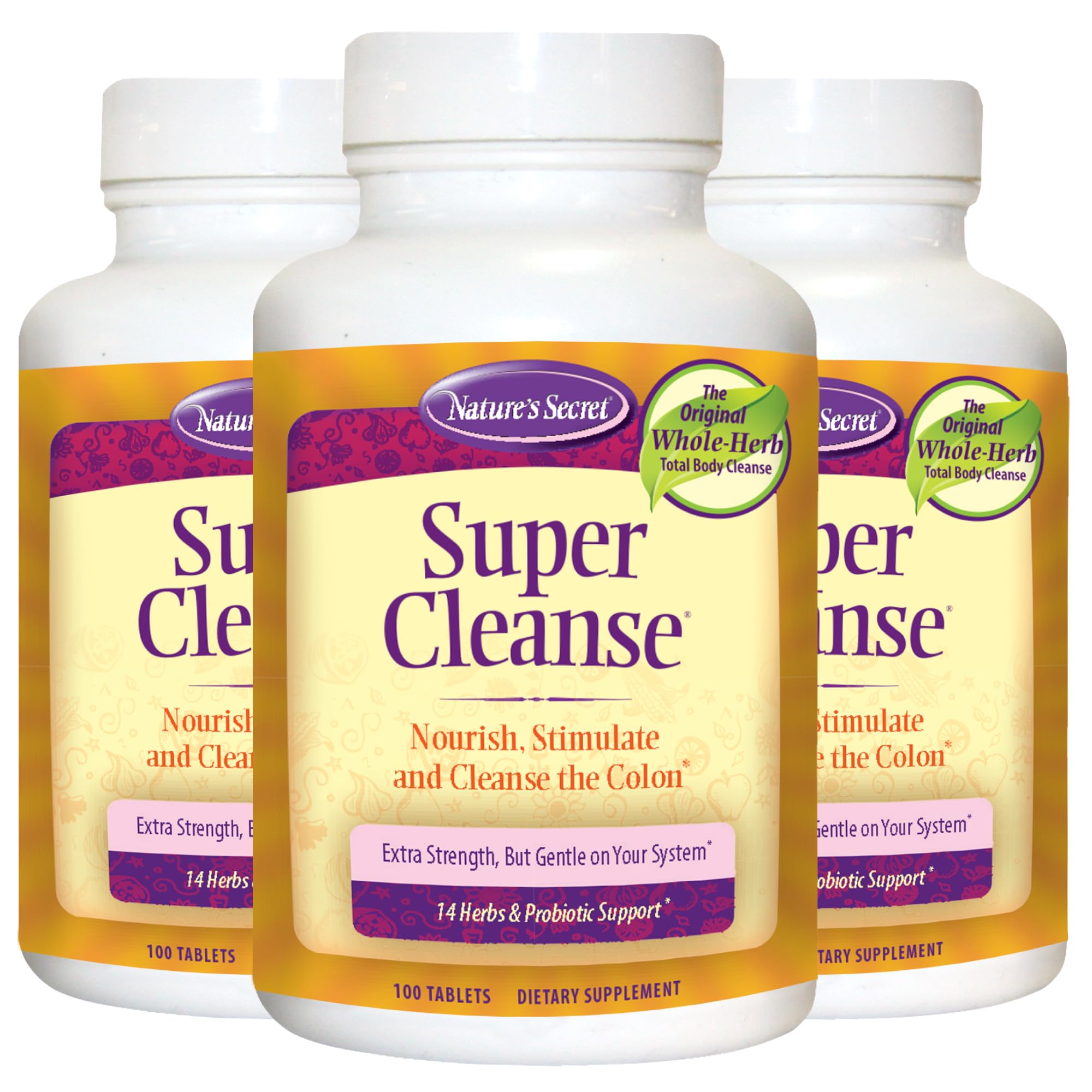 Nature's Secret Super Cleanse bottle label highlighting detox and daily use