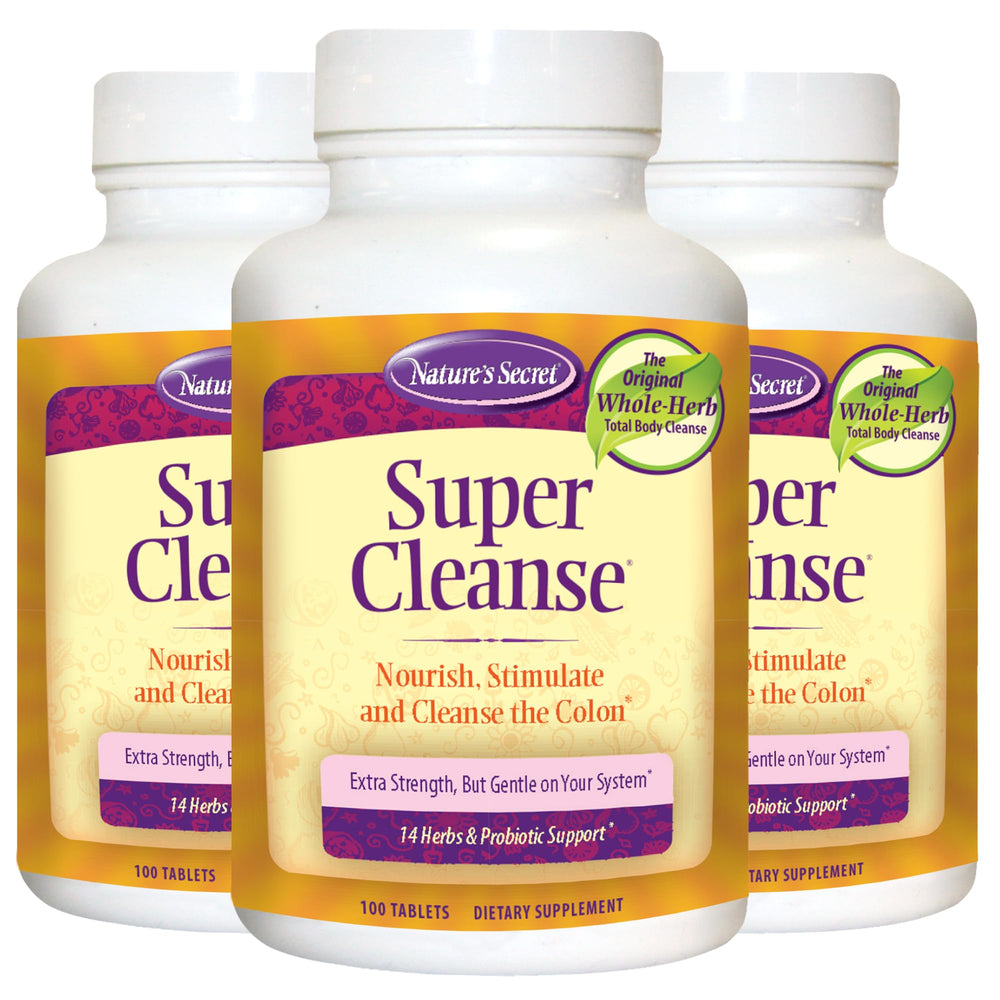 Nature's Secret Super Cleanse bottle label highlighting detox and daily use