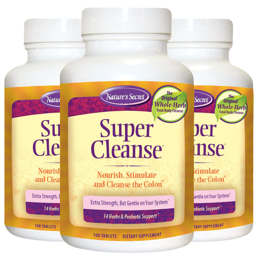 Nature's Secret Super Cleanse bottle label highlighting detox and daily use