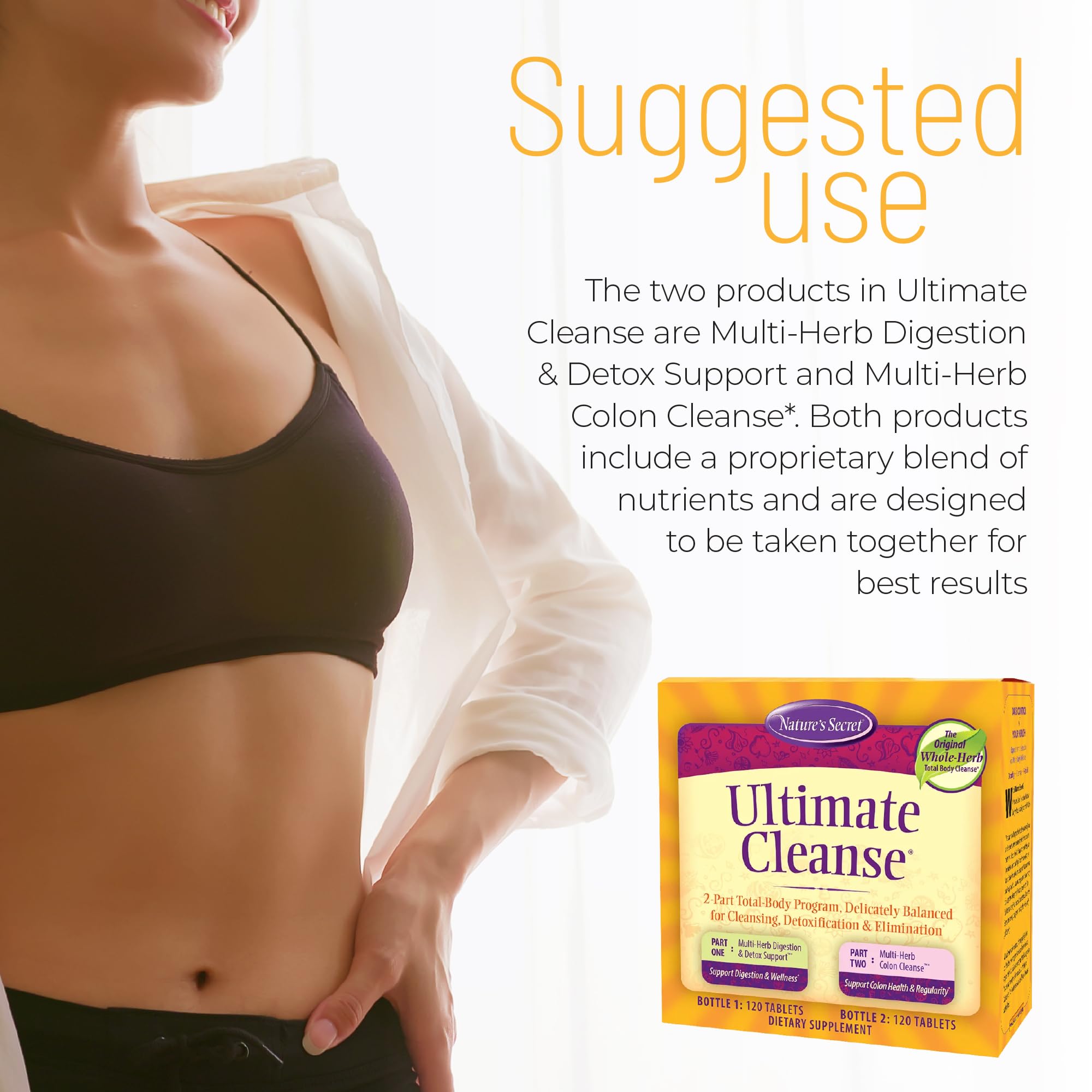 Nature's Secret Ultimate Cleanse fiber packaging front highlighting colon detox concept.