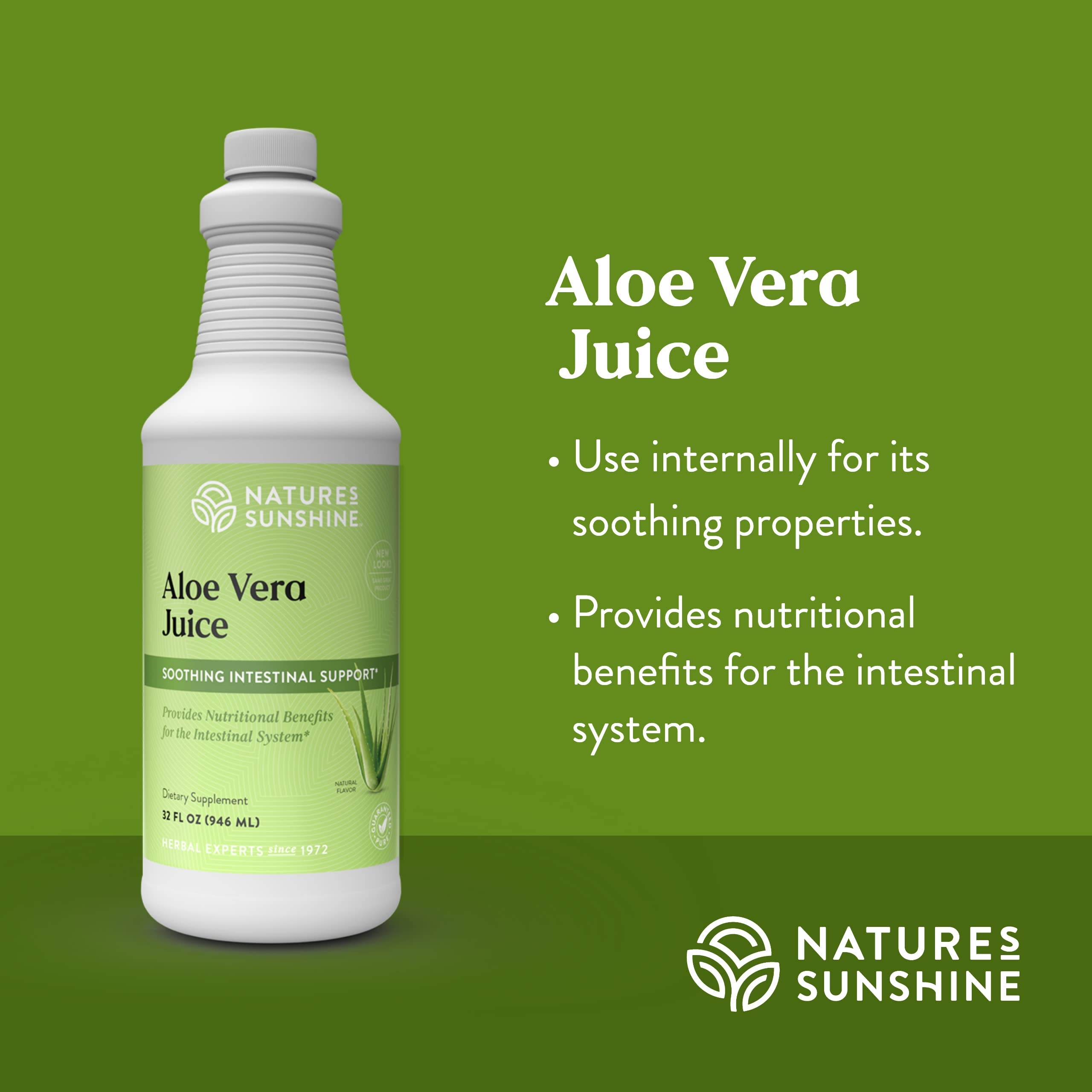 Clear glass of Nature's Sunshine Aloe Vera Juice shows a refreshing taste.