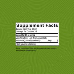 Close-up of Nature's Sunshine Aloe Vera Juice label showing inner leaf concentrate.