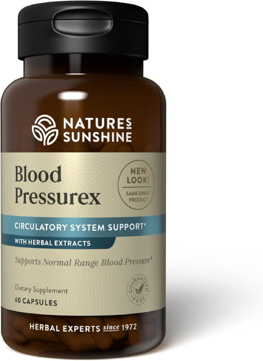 Nature's Sunshine Blood Pressurex bottle front displaying label for daily wellness support.