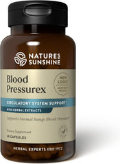 Nature's Sunshine Blood Pressurex bottle front displaying label for daily wellness support.