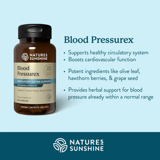 Nature's Sunshine Blood Pressurex capsules close-up for easy daily supplementation.
