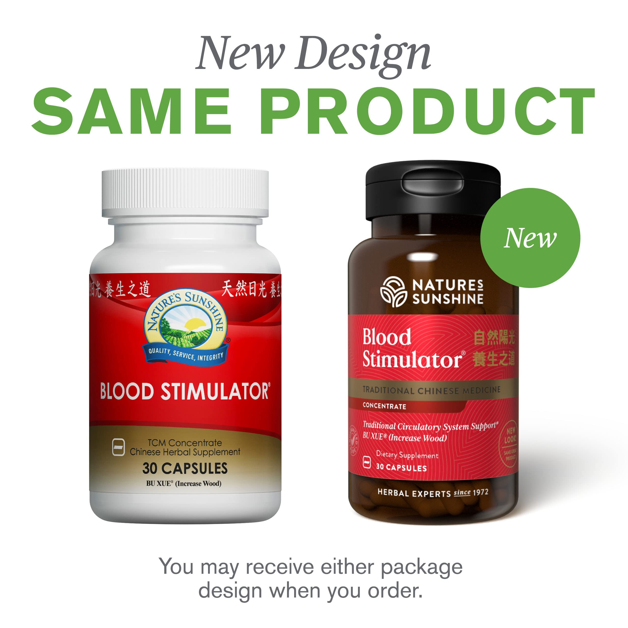 Nature's Sunshine Blood Stimulator bottle pour suggesting routine use.