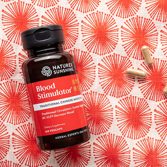 Nature's Sunshine Blood Stimulator capsules ready for your wellness routine.