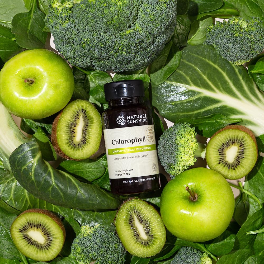 Chlorophyll capsules closeup indicating potential Phase II enzyme support.