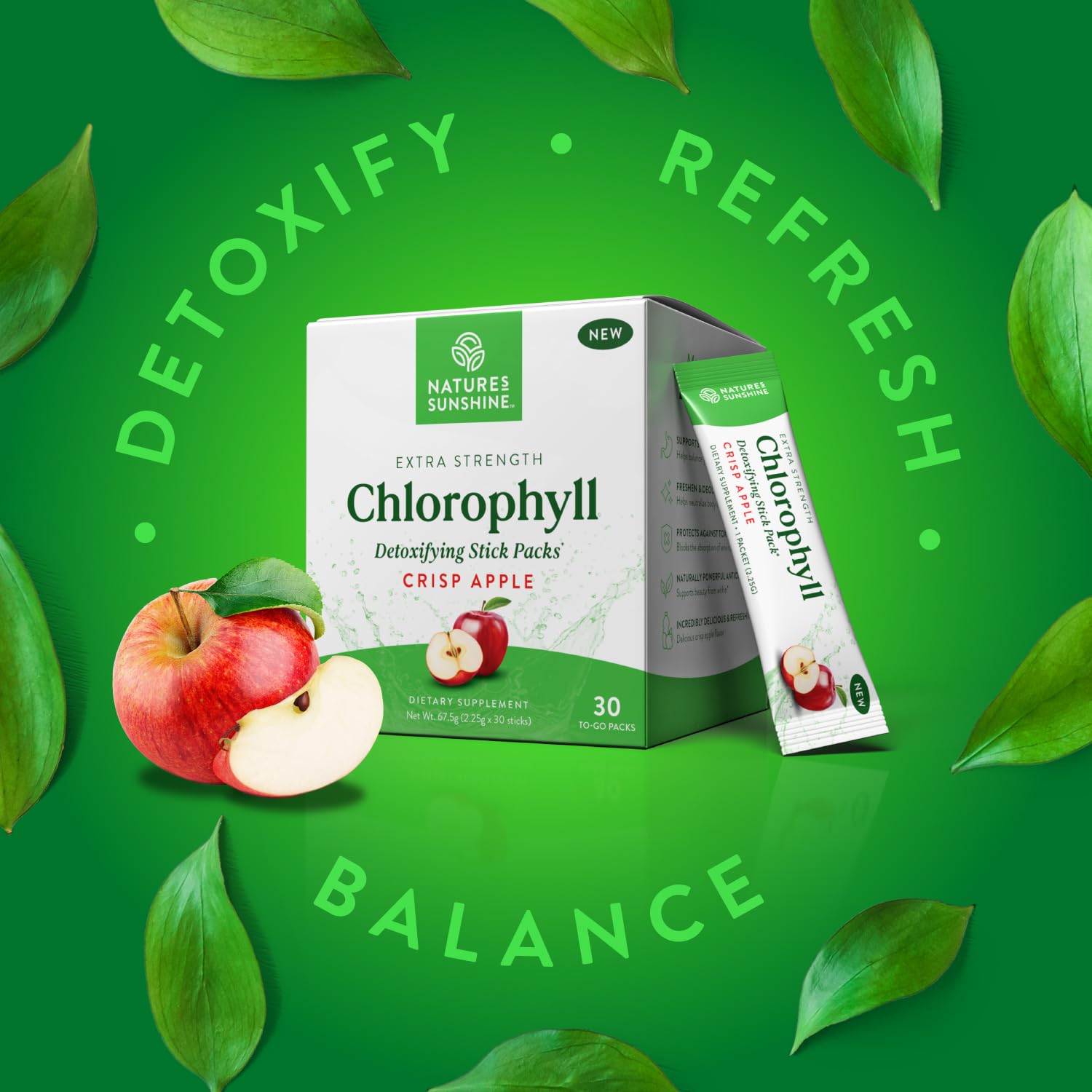 Chlorophyll antioxidants aid skin radiance and daily vitality.