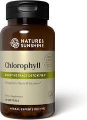 Nature's Sunshine Chlorophyll softgels bottle showing convenient capsules for digestive support.