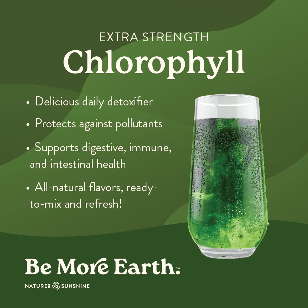 Nature's Sunshine chlorophyll stick dissolving in water for a refreshing detox drink.