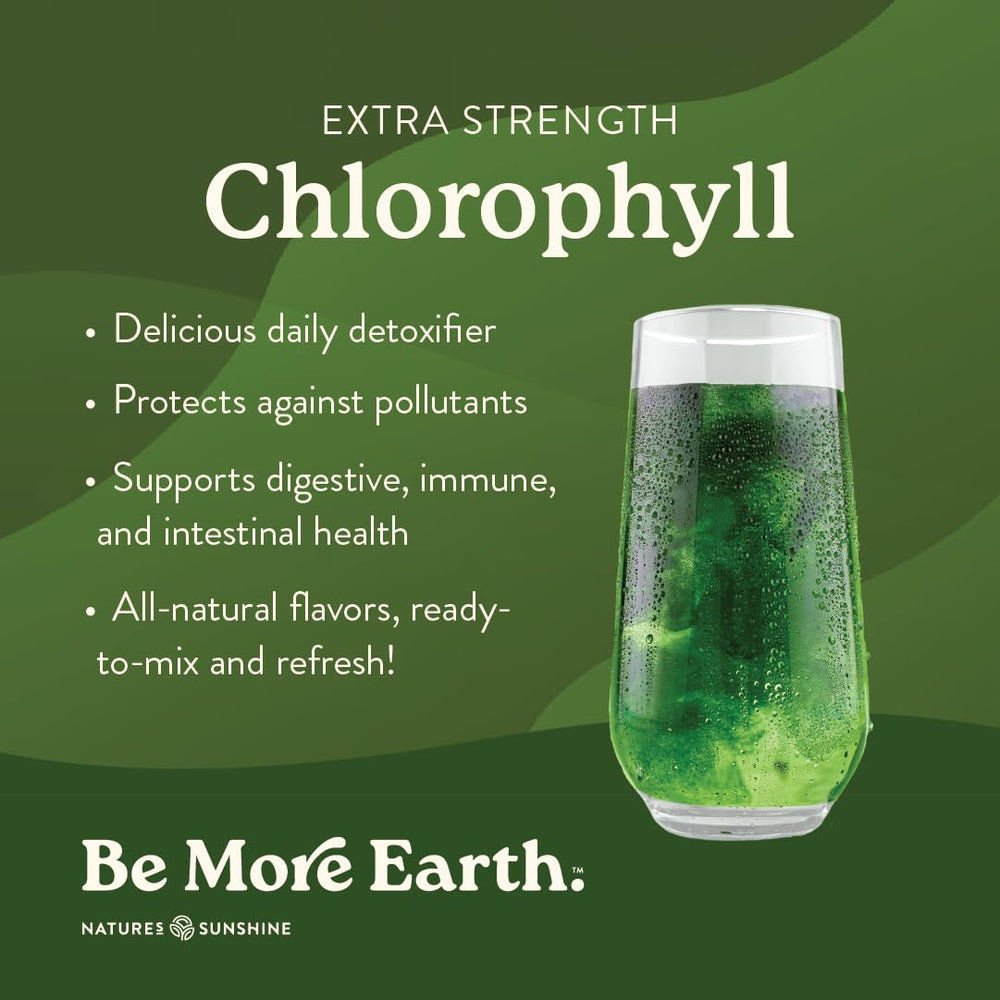 Nature's Sunshine chlorophyll stick dissolving in water for a refreshing detox drink.
