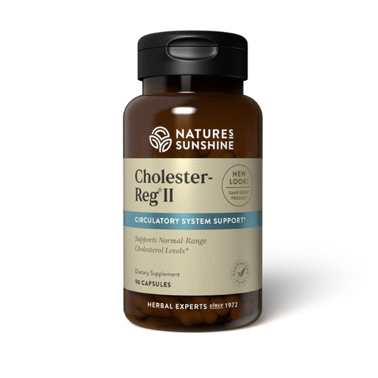 Nature's Sunshine Cholester-Reg II bottle shown for daily circulatory support.