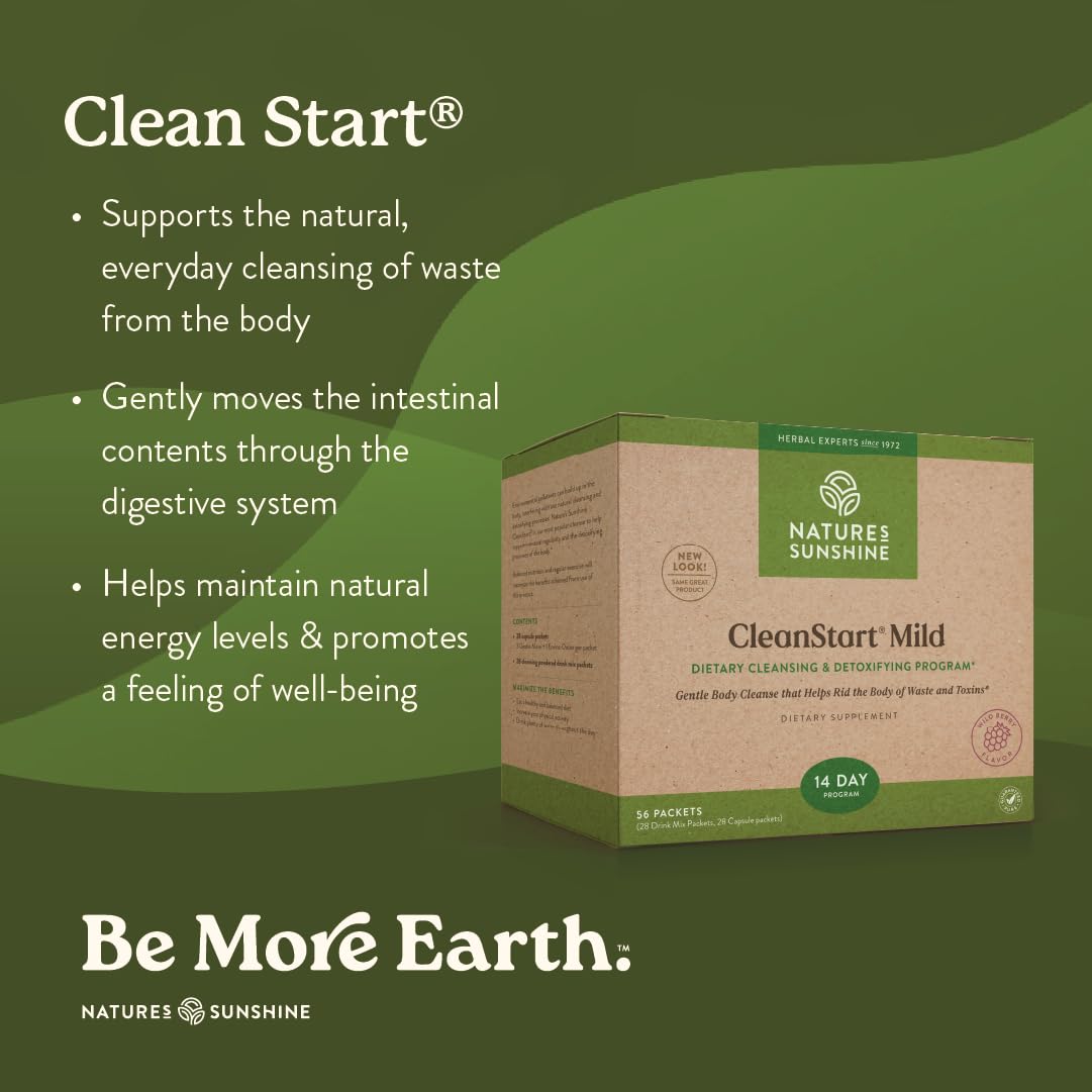 Nature's Sunshine CleanStart packets array showing convenient daily wellness