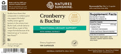Nature's Sunshine Cranberry and Buchu ingredients palette highlights herbal roots.