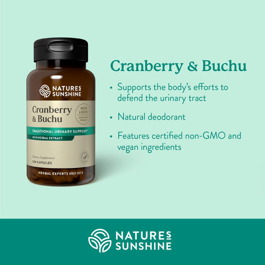 Nature's Sunshine Cranberry and Buchu concentrate label close-up for trusted quality.