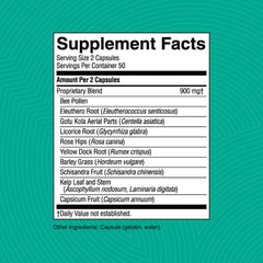 Nature's Sunshine Energ-V capsules closeup highlights herbal blend for energy and resilience.