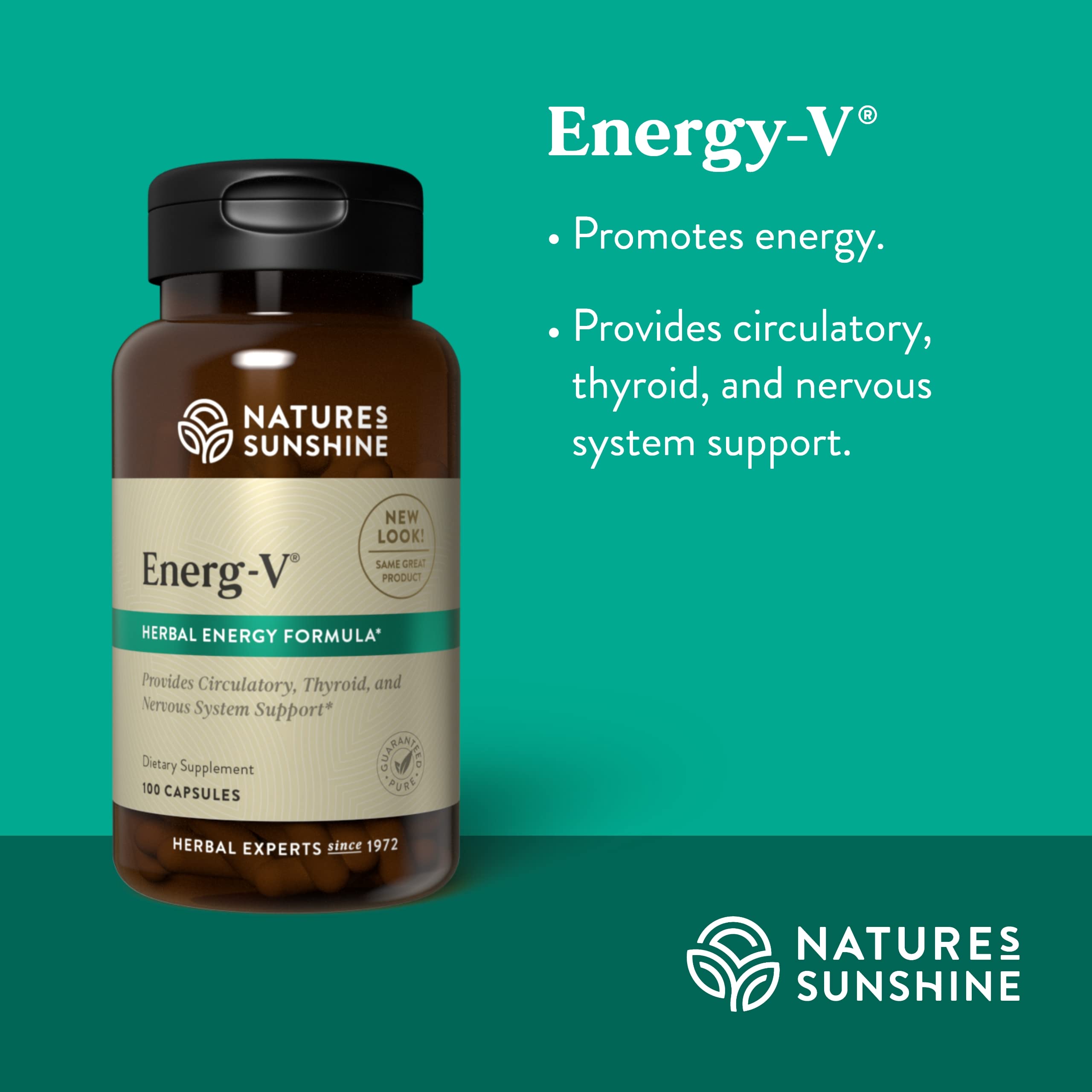 Nature's Sunshine Energ-V label design showcases ingredients and usage cues.