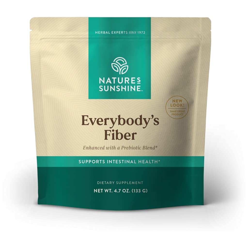 Nature's Sunshine Everybody's Fiber bottle with herbal blend supports regularity and digestive health
